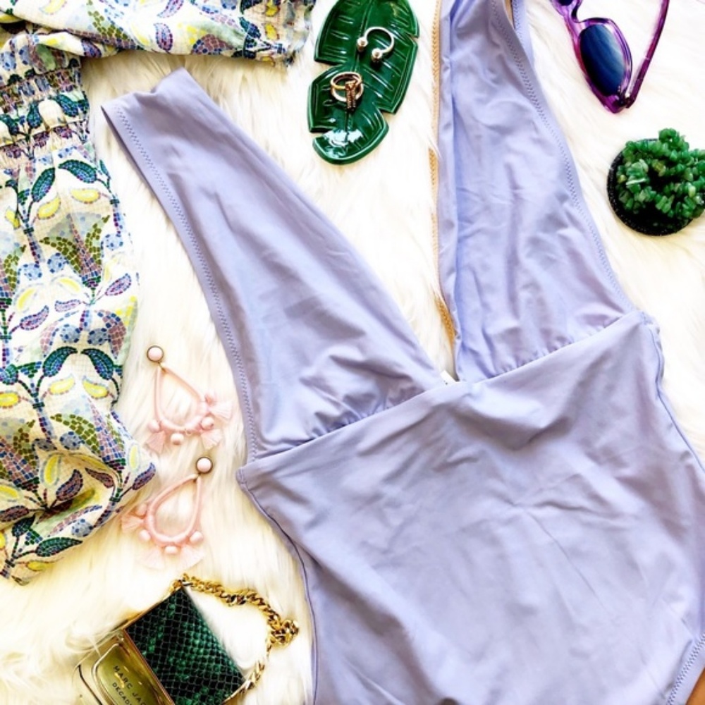 J. Crew Lavender Deep Plunging One Piece Swimsuit
